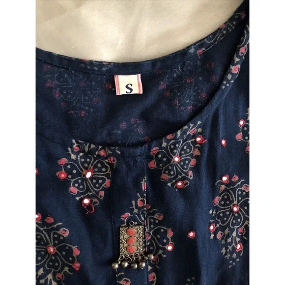 Ladies Printed Cotton Palazzo Suit Small Embellished Beads Missing Maxi Dress - Picture 12 of 13